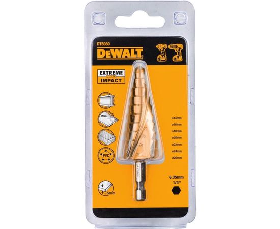 Сверло ступенчатое EXTREME IMPACT,14-25 мм DEWALT DT5030 – изображение 2