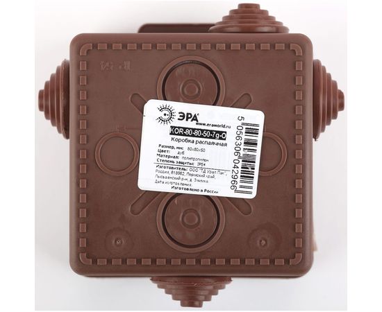 Распаячная коробка ЭРА открытой установки КОР дуб 80х80х50мм с гермовводами 7 вх. IP54 Б0043226 – изображение 3