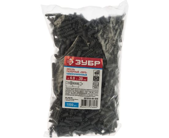 Дюбель распорный ЕВРО полипропиленовый 1000 шт. (6х30 мм) ЗУБР 301010-06-030 – изображение 2