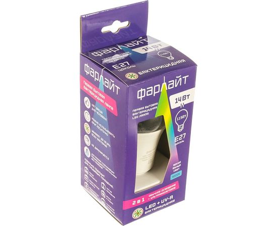 Бактерицидная лампа с эффектом стерилизации помещения Фарлайт А65 14 Вт 4000 К Е27 FAR000148 – изображение 2