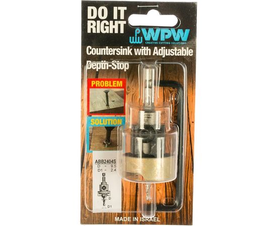 Зенковка оправка коническая со сверлом (2.4 мм, хвостовик HEX1/4) с ограничителем WPW ABB2404S 