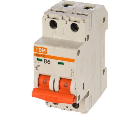 Автоматический выключатель ВА47-29 (2Р; 6 А; 4.5 кА; В) TDM SQ0206-0022 