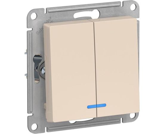 2-клавишный выключатель Schneider Electric AtlasDesign Бежевый с подсветкой, сх.5а, 10АХ ATN000253 