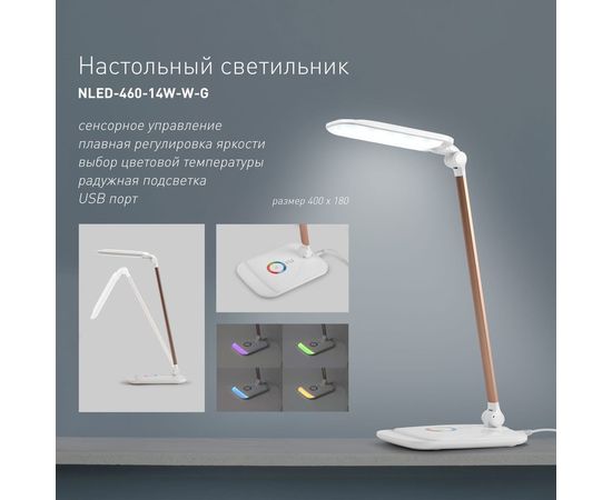 Настольный светильник ЭРА NLED-460-14W-W-G белый с золотом Б0028438 – изображение 8