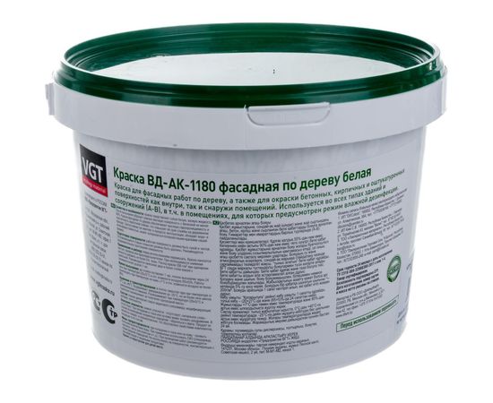 Акриловая краска по дереву VGT ВД-АК-1180 ФАСАДНАЯ, белая, матовая, 3 кг 7342 – изображение 2