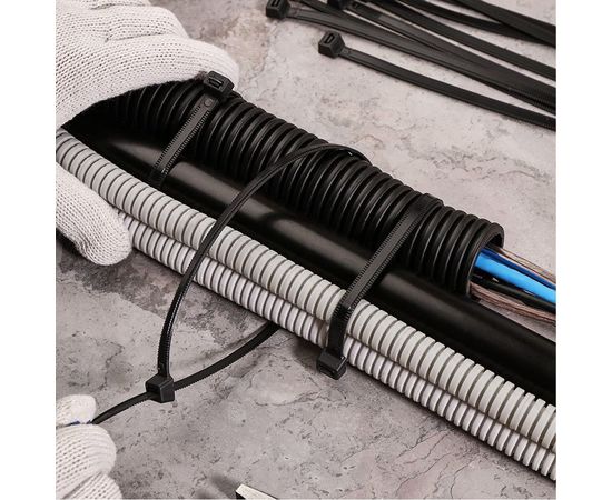 Нейлоновая хомут-стяжка с тройным замком REXANT 400x4,8 мм, черная, упаковка 100 шт. 67-0401 – изображение 6