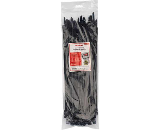 Нейлоновая хомут-стяжка с тройным замком REXANT 400x4,8 мм, черная, упаковка 100 шт. 67-0401 – изображение 2