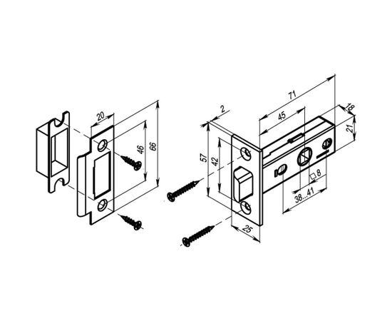 Врезная защелка PUNTO L45-8 SN мат.никель 36921 – изображение 3
