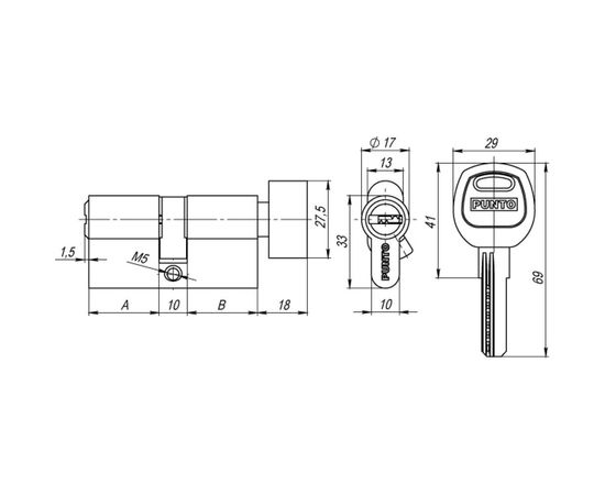 Цилиндровый механизм с вертушкой PUNTO A202/120 mm 55+10+55 SN мат. никель 5 кл. 33949 – изображение 3