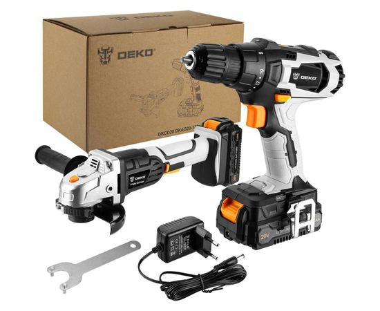 Набор инструмента DEKO: аккумуляторная дрель-шуруповерт DKCD20 + аккумуляторная угловая шлифмашина DKAG20-125 063-4204 