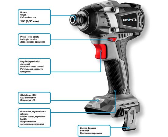 Бесщеточный ударный аккумуляторный винтоверт GRAPHITE Energy+ 58G024 – изображение 6