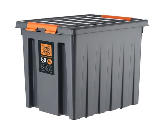 Ящик Rox Box п/п, 500x390x390 мм, с крышкой и клипсами, на роликах, PRO, цв. антрацит 25341 