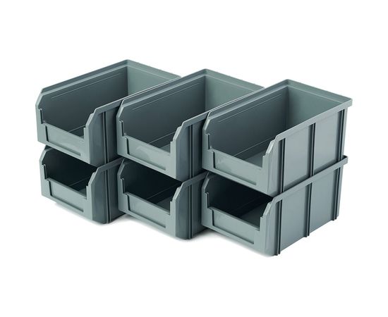 Пластиковый ящик СТЕЛЛА-ТЕХНИК 234х149х121мм, комплект 6 штук, V-2-К6-серый 