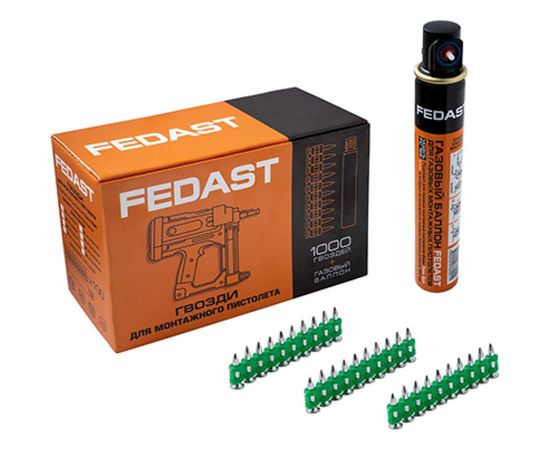 Усиленные гвозди для монтажного пистолета Fedast 3.0х32 мм в комплекте с газовым баллоном 165 мм fd3032egfc 