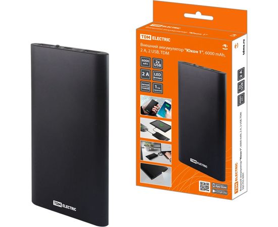 "Внешний аккумулятор TDM ""Юкон 1"", 6000 mAh, 2 А, 2 USB, SQ1703-0001" 