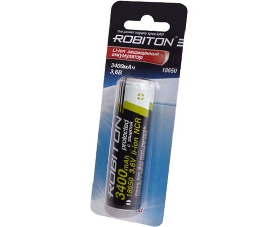 Аккумулятор с защитой ROBITON 3.4/Li18650 3400мАч (NCR18650B) BL1 13485 
