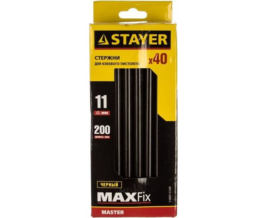 Стержень (11х200 мм; черный; 40 шт.) по ковролину/коже для клеевого пистолета STAYER 2-06821-D-S40 – изображение 3