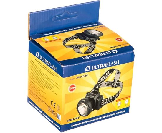 Налобный аккумуляторный фонарь 220В, черный, 0.5Вт LED, 2 режима Ultraflash LED5366 11649 – изображение 4