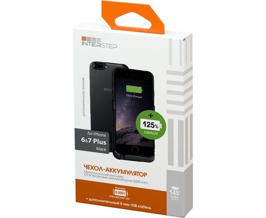 Чехол-аккумулятор Interstep для iPhone 8Plus/7Plus/6Plus+8п каб 5000мАч матовый черный, B210, 51732 – изображение 3