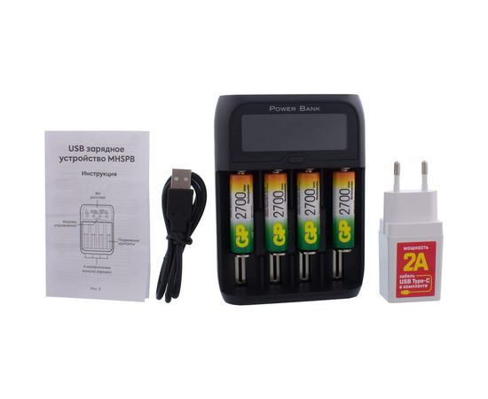 Перезаряжаемые аккумуляторы GP 270AAHC AA 4шт зарядное устройство с USB кабелем 270AAHC/MHSPBA-2CR4 – изображение 6