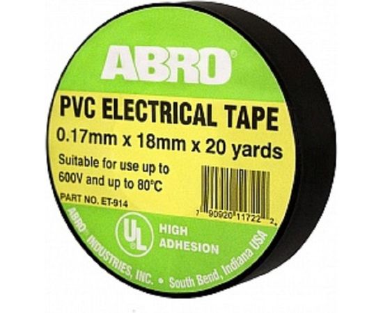 Термостойкая изолента ABRO черная 80С 18,2 м ET-914-BLK-RW 