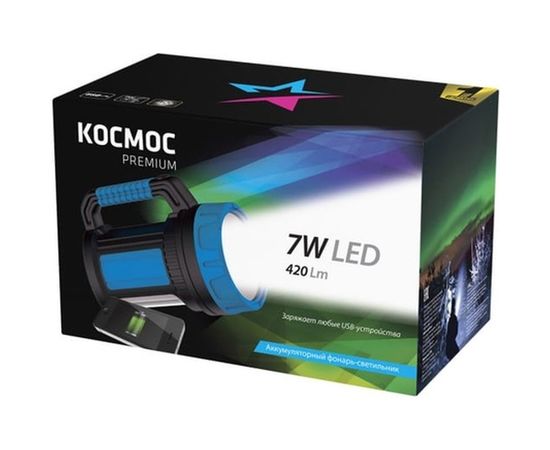 Светодиодный аккумуляторный фонарь КОСМОС PREMIUM 7W LED, зарядка 220V/12V, KOSACCU9107WUSB – изображение 2