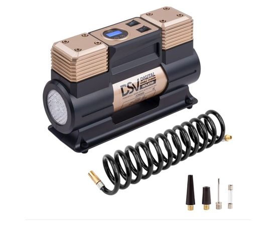 Двухцилиндровый компрессор DSV Smart, с LED фонарем 75 л/мин 12В, цифр. маном, 226000 