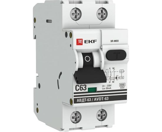 Автоматический дифференциальный выключатель EKF АВДТ-63 25А/30мА 6кА АС DA63-25-30e 