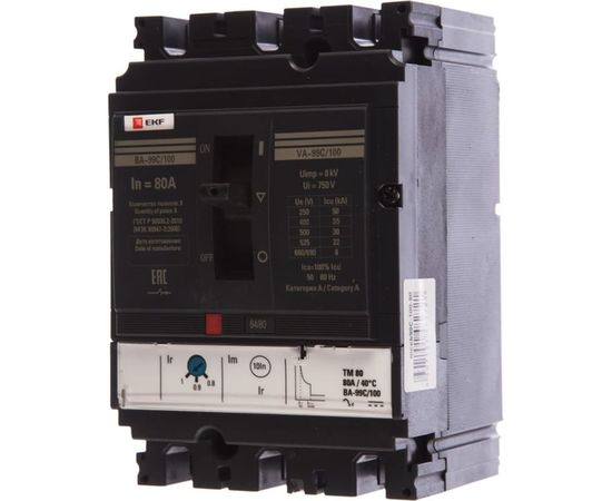 Автоматический трехполюсный выключатель EKF ВА-99C 100/80А 36кА mccb99C-100-80 