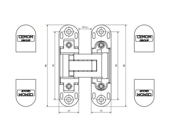 Скрытая петля CEMOM MOATTI ESTETIC 978 3D-ME матовый хром, регулируемая, вес полотна 60кг, 23x95мм 51532 – изображение 2