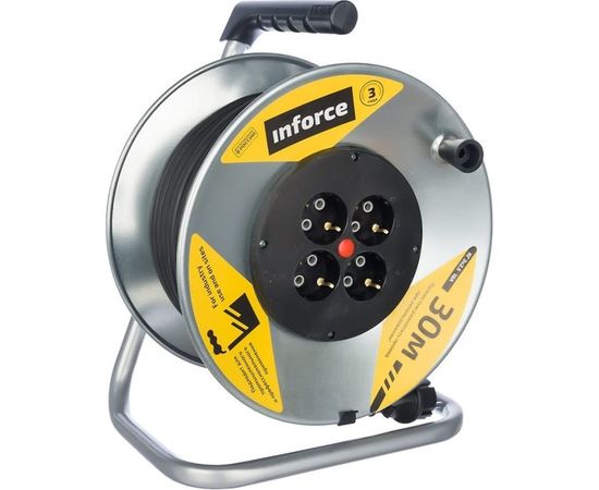 Силовой удлинитель на металлической катушке Inforce К4-Е-30 30 м 4 розетки с з/к 45130 