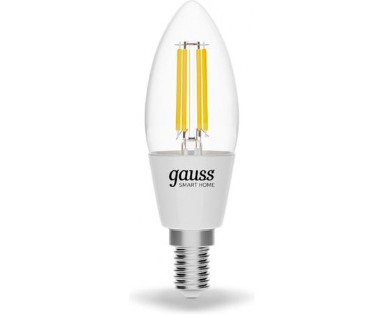 Умная Wi-fi филаментная лампочка Gauss, Smart Light DIM E14 C35 4,5 Вт 2700-6500K, диммируемая, управление голосом/смартфоном 1230112 