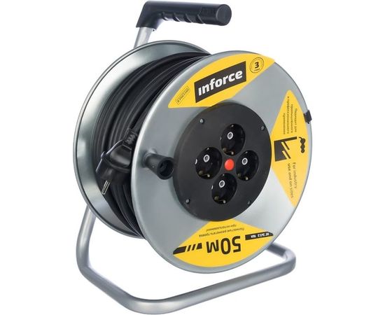 Силовой удлинитель на металлической катушке Inforce К4-Е-50 50 м 4 розетки с з/к 44150 