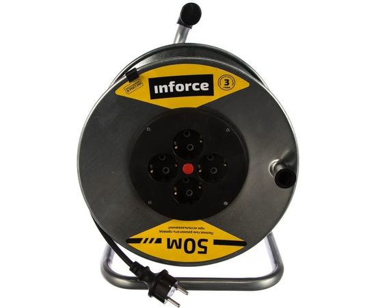 Силовой удлинитель Inforce К4-Е-50 на металлической катушке ПВС 3x1.5 50м 16А, 4 розетки с з/к 40150 