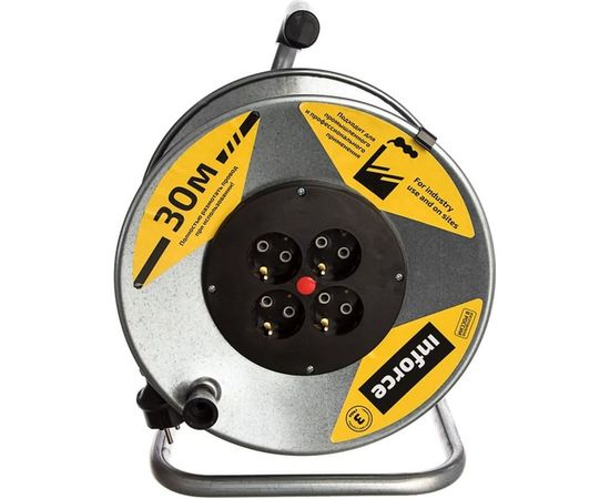 Силовой удлинитель Inforce К4-Е-30 на металлической катушке КГ 3x1.5 30м 16А, 4 розетки с з/к 44130 
