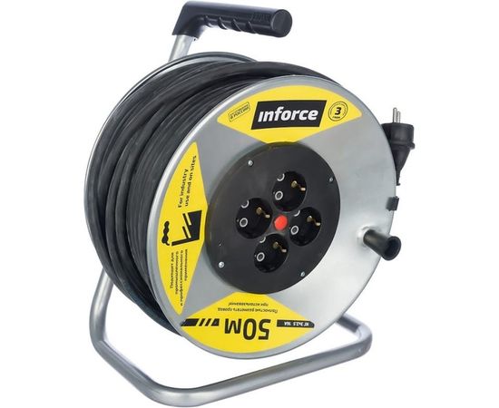 Силовой удлинитель на металлической катушке Inforce К4-Е-50 50 м 4 розетки с з/к 45150 