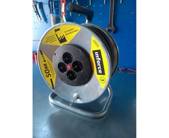 Силовой удлинитель на металлической катушке Inforce К4-Е-50 50 м 4 розетки с з/к 45150 – изображение 22