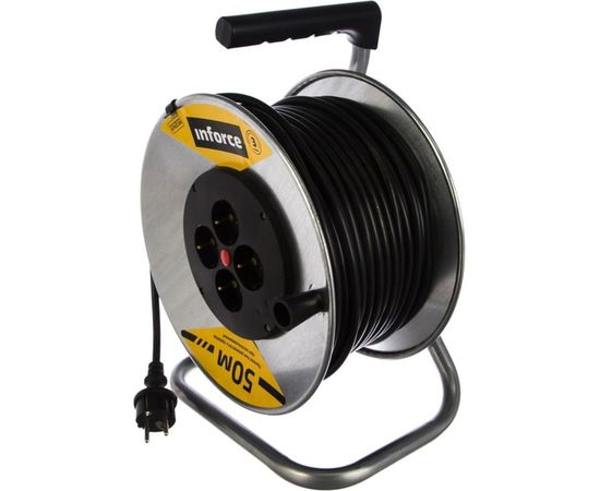 Силовой удлинитель Inforce К4-Е-50 на металлической катушке ПВС 3x1.5 50м 16А, 4 розетки с з/к 40150 – изображение 6