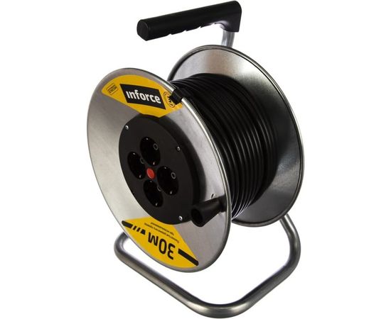 Силовой удлинитель на металлической катушке Inforce К4-Е-30 30 м 4 розетки с з/к 40130 – изображение 2