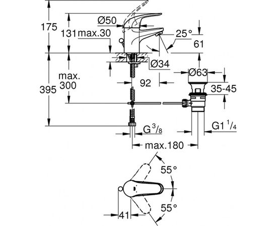 Смеситель для раковины со сливным гарнитуром GROHE Euroeco 23262000 – изображение 2