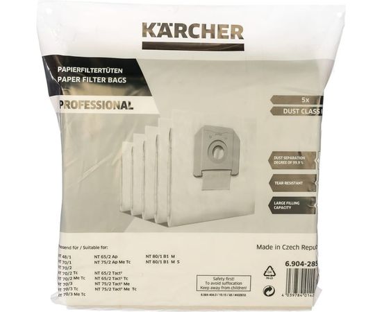 Пылесборники бумажные 5 шт. для пылесосов Karcher 6.904-285 