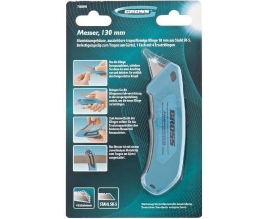 Нож 130 мм, алюминиевый корпус, выдвижное трапецевидное лезвие 18 мм GROSS 78899 – изображение 4