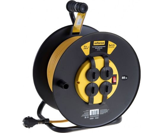 Силовой удлинитель на катушке Inforce 4 гнезда, с/з ПВС 3х1,5 16A 50м IP44 09-15-06 