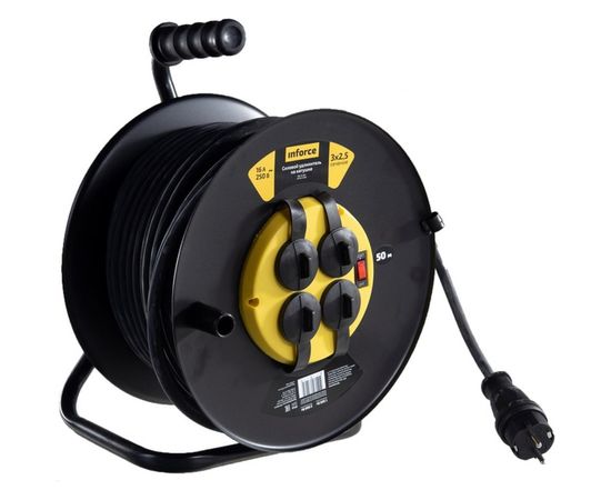 Силовой удлинитель на катушке Inforce 4 гнезда, с/з КГт 3х2,5 16A 50м IP44 09-15-04 