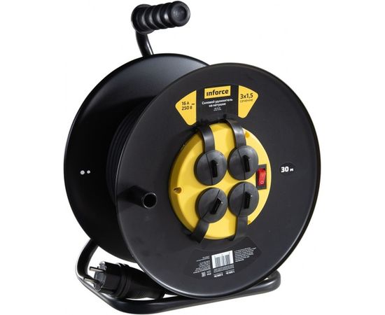 Силовой удлинитель на катушке Inforce 4 гнезда, с/з КГт 3х1,5 16A 30м IP44 09-15-01 