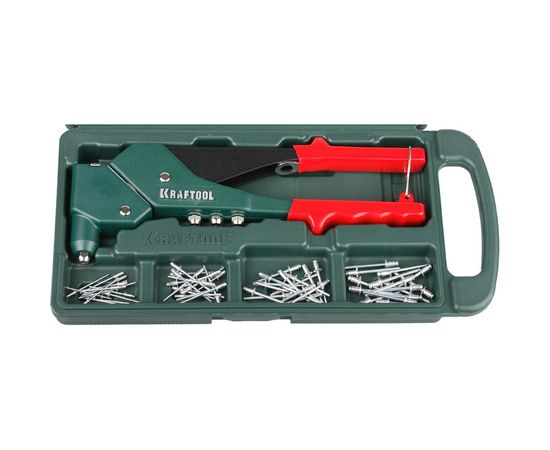 Поворотный заклепочник Kraftool 360°, RX-7 2.4-4.8 мм - алюминий и сталь, 2.4-4.0 - нерж.сталь, в боксе, с набором заклепок 31176-H6_z01 