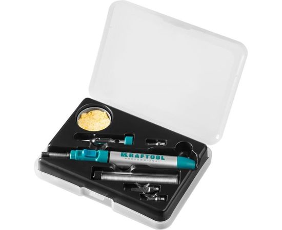 Набор, паяльник газовый, 3в1, 4 насадки, припой, чистка жал, 1300С KRAFTOOL 55504-H8 – изображение 2