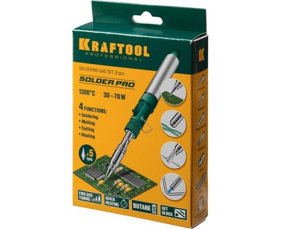 Набор, паяльник газовый, 3в1, 4 насадки, припой, чистка жал, 1300С KRAFTOOL 55504-H8 – изображение 3