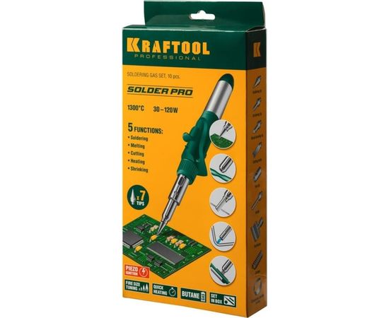 Набор, паяльник газовый, 3в1, пьезоподжиг, 5 насадок, припой 1300С KRAFTOOL "PRO" 55503-H10 – изображение 5