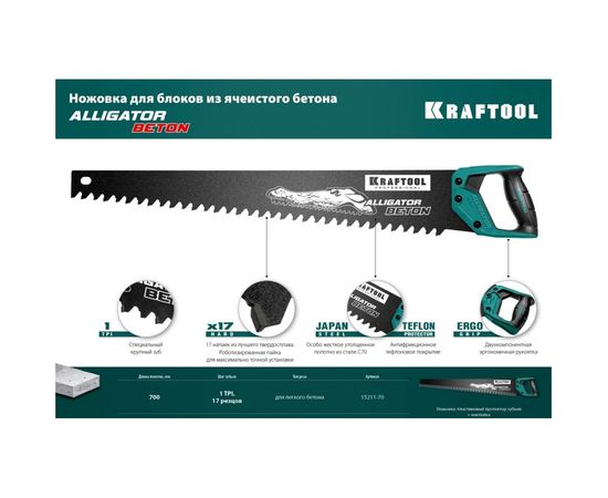 Ножовка по бетону KRAFTOOL Alligator Beton 700 мм 15211-70 – изображение 4